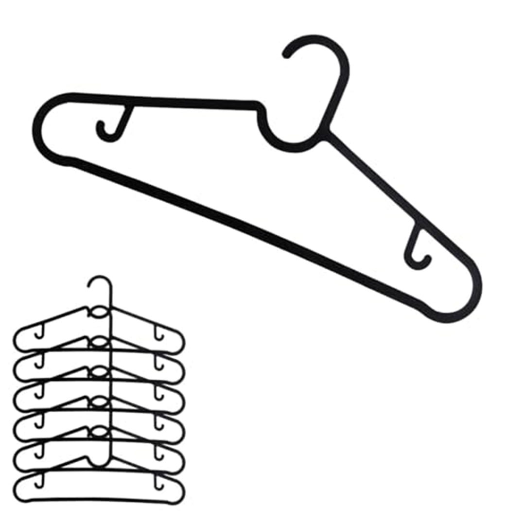 شماعة ملابس بلاستيك متينة وخفيفة الوزن - أسود - 6 قطع