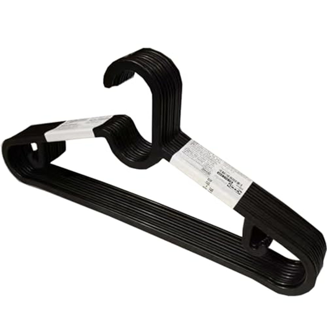 مجموعة شماعات بلاستيك خفيفة الوزن وسميكة - أسود - 10 قطع