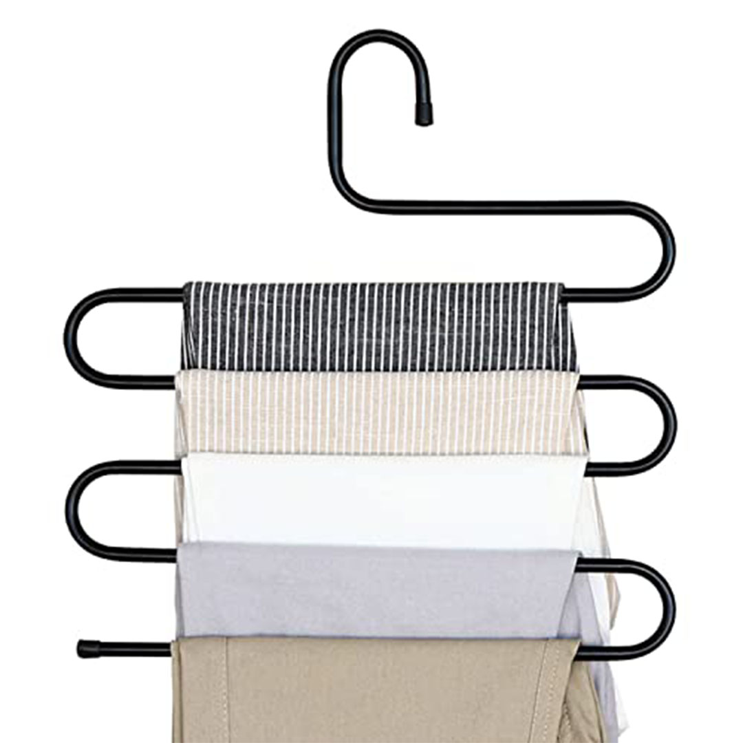 شماعات بناطيل موفرة للمساحة - 6 قطع - شكل S - ستانلس ستيل