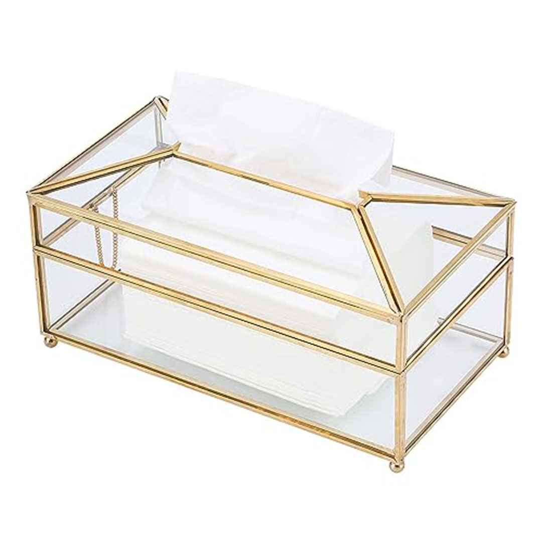 حامل علبة مناديل مزخرف - صندوق تخزين مستطيل