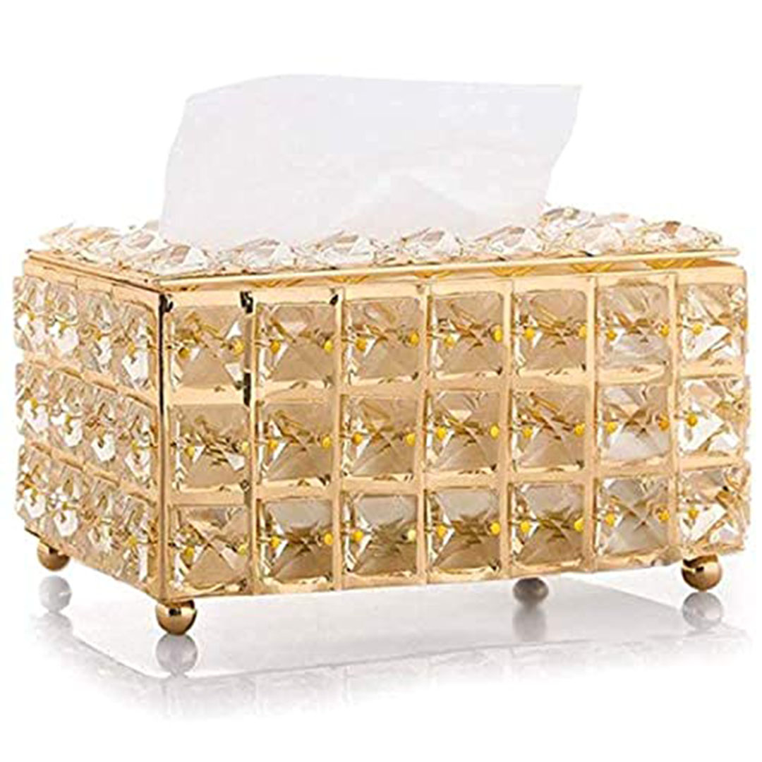 علبة مناديل كريستالية ذهبية