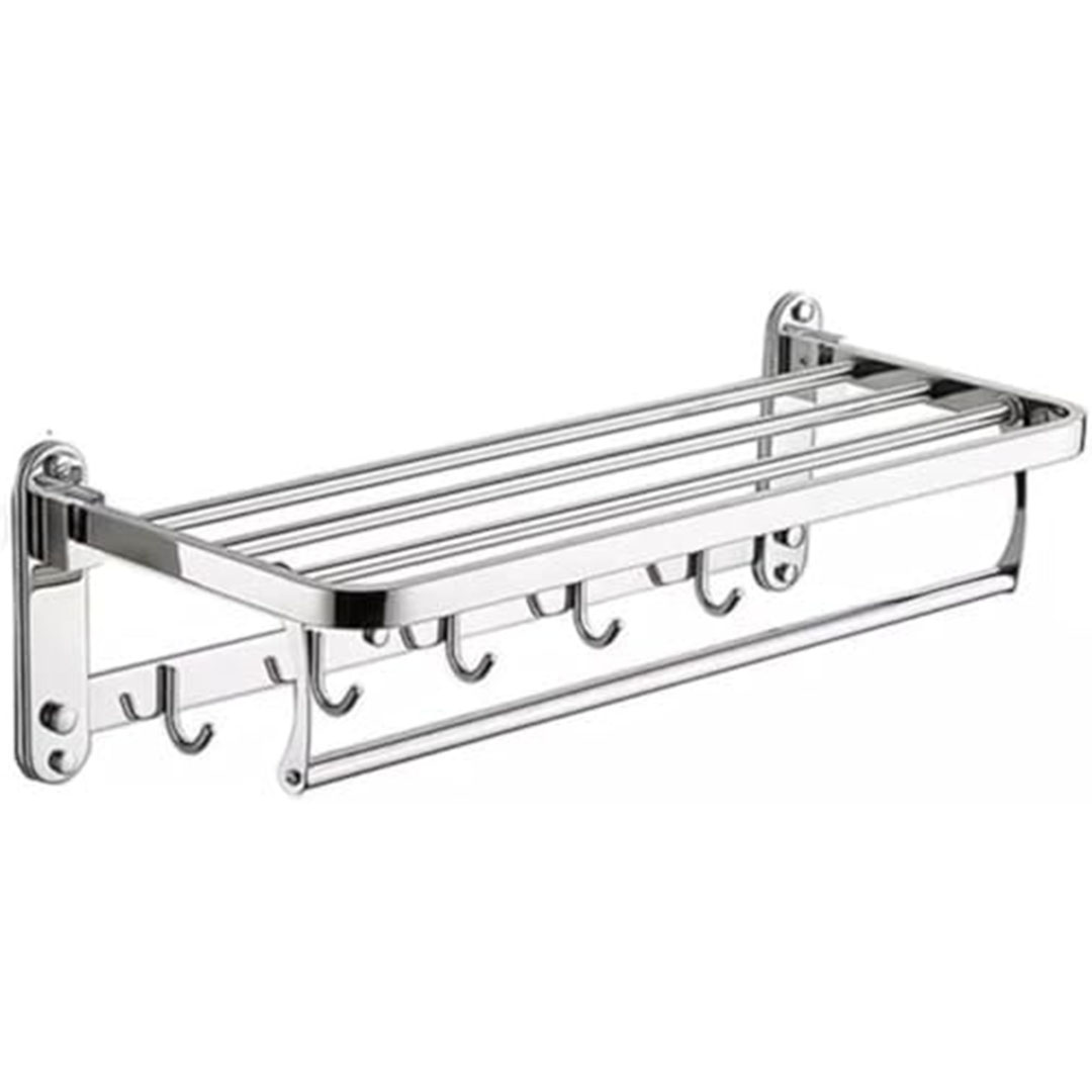 رف مناشف - فولاذ مقاوم للصدأ قابل للطي - 5 خطافات