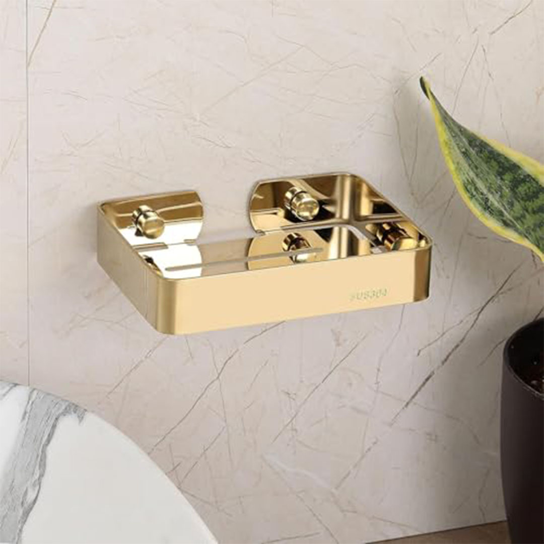 حامل صابون أنيق - طبق صابون ستانلس ستيل مع مسامير - ذهبي