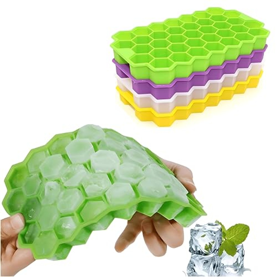 علبة مكعبات ثلج سيليكون بغطاء - 4 قطع - ألوان مختلفة