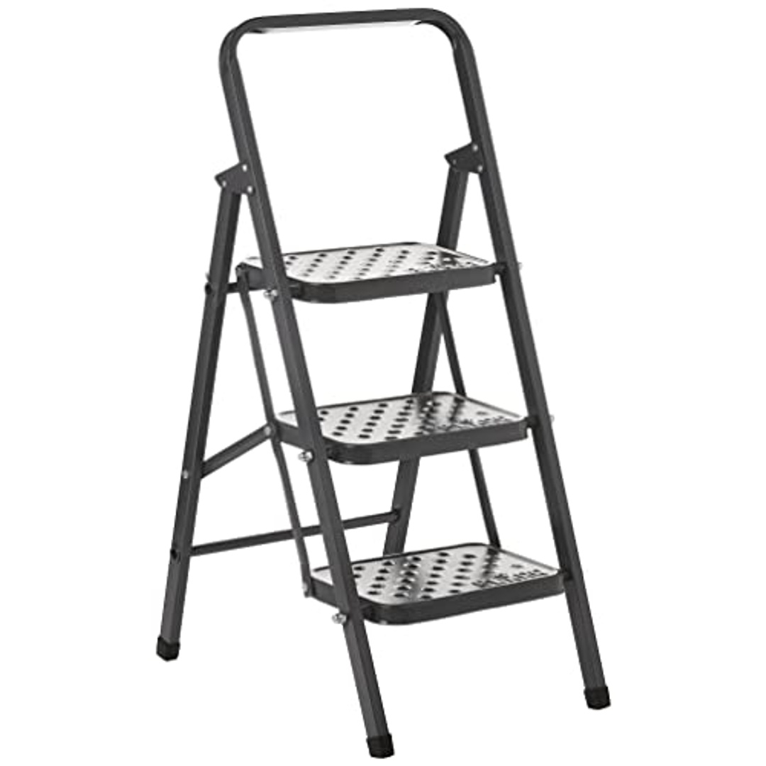 سلم معدني قابل للطي 3 درجات - 111 سم - أسود