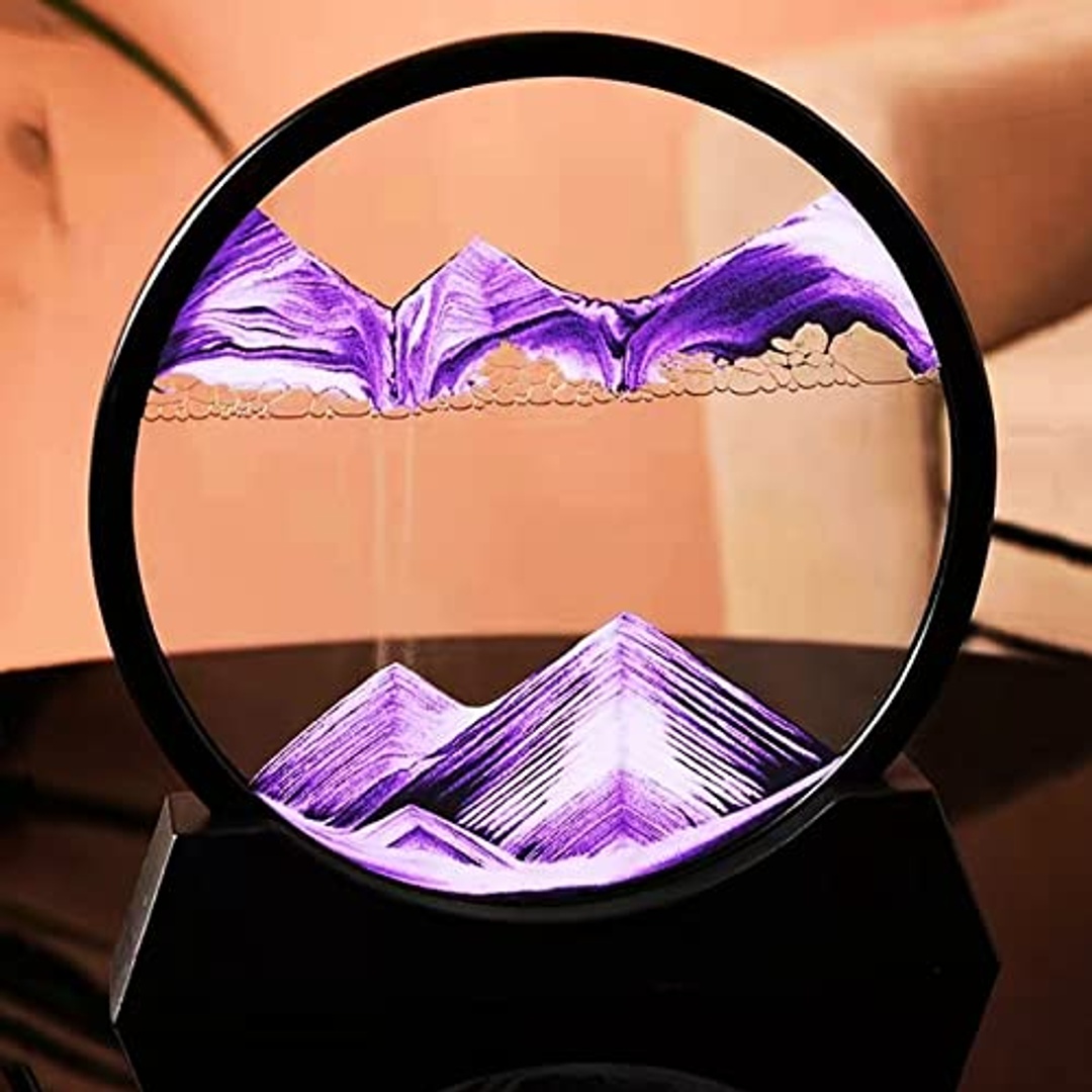 لوحة رمل متحركة ثلاثية الأبعاد بإطار زجاجي - 7 بوصة - بنفسجي