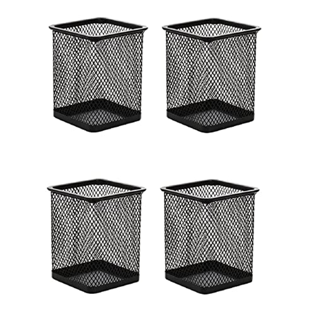 حامل أقلام معدني مربع بتصميم شبكي - 4 قطع