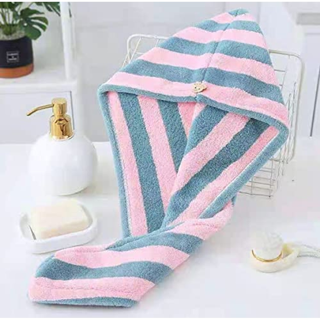 فوطة شعر مايكروفيبر سريعة التجفيف مخططة - 1 قطعة