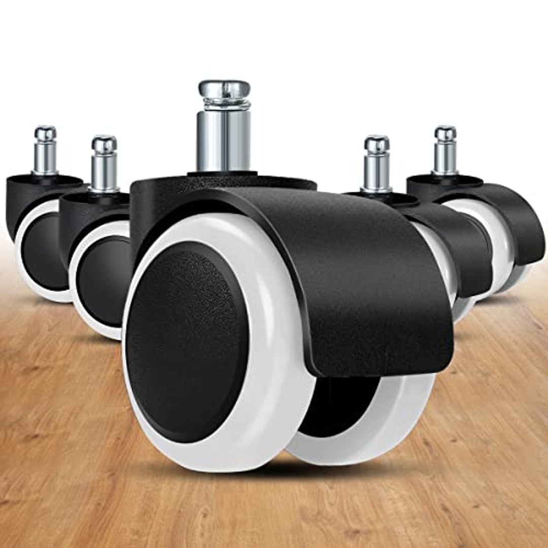 عجلات بديلة لكراسي المكاتب - 5 قطع - 2 بوصة - أبيض/أسود