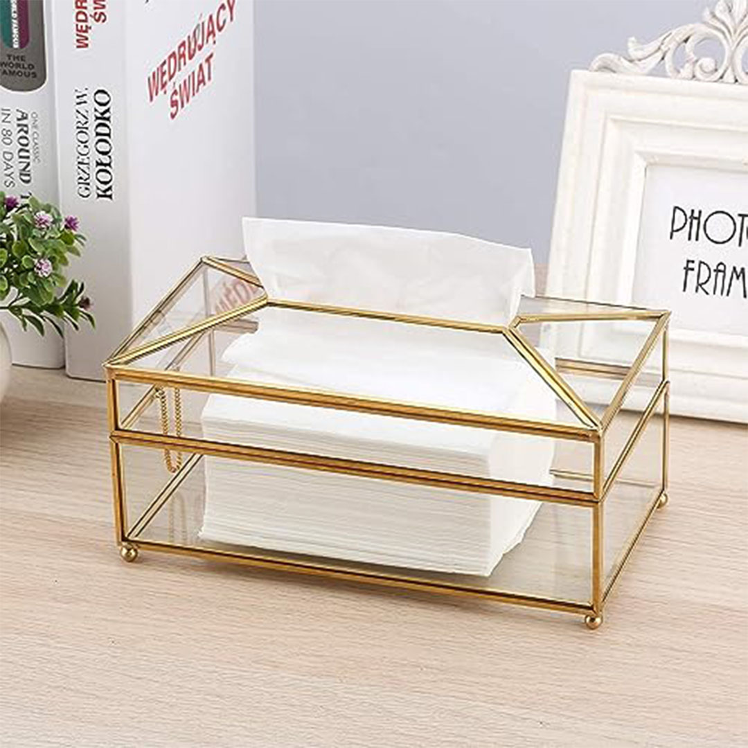 حامل علبة مناديل مزخرف - صندوق تخزين مستطيل