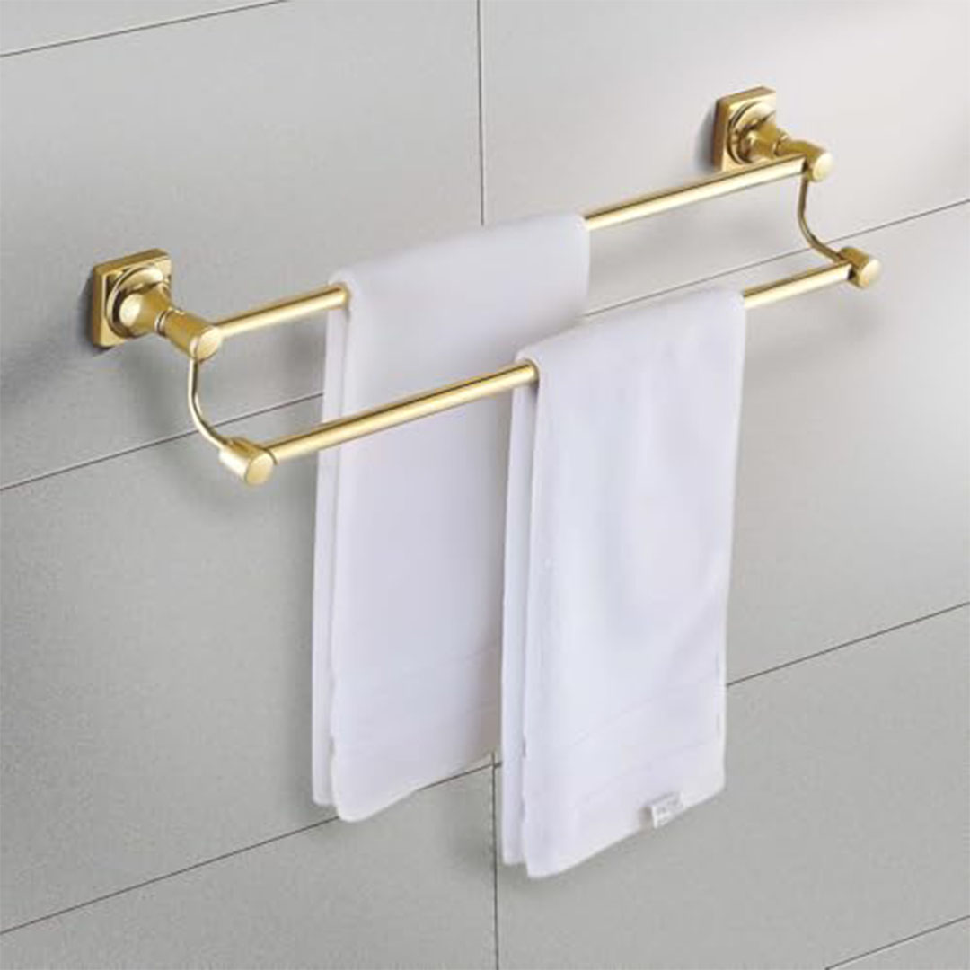حامل مناشف حمام دائري مزدوج - ستانلس ستيل - ذهبي
