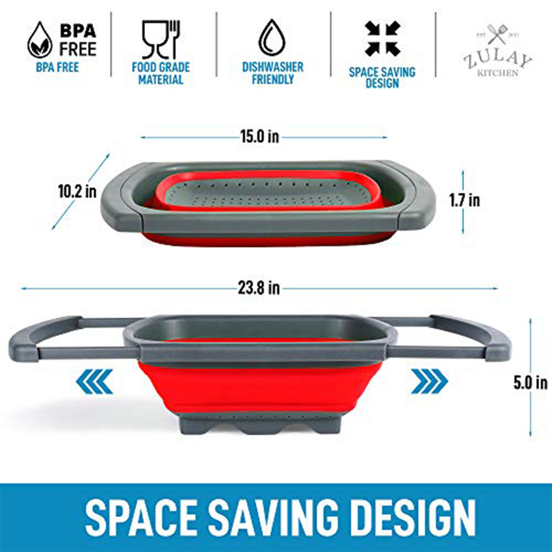 مصفاة قابلة للطي - زولاي - أحمر - حوض - مقبض قابل للتمديد