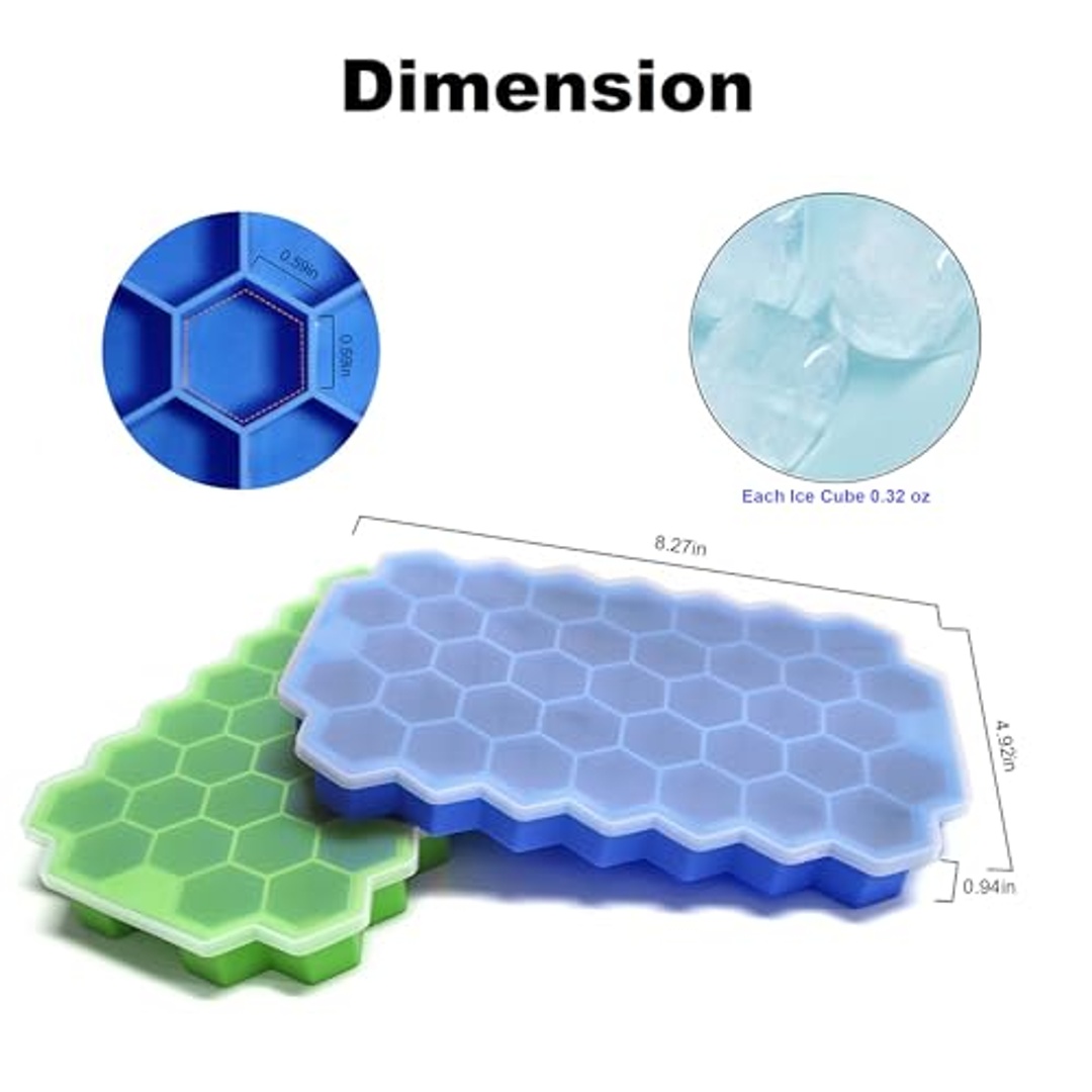 علبة مكعبات ثلج سيليكون بغطاء - 3 قطع - أزرق