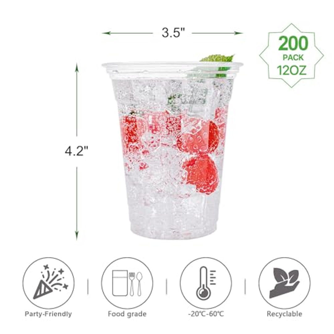 أكواب بلاستيكية شفافة للاستخدام مرة واحدة - 9 أونص - 200 قطعة