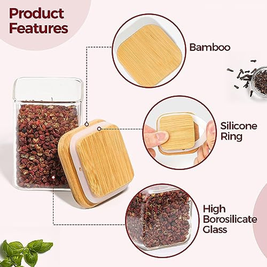 طقم برطمانات توابل بغطاء خشبي - 210 مل - 10 قطع