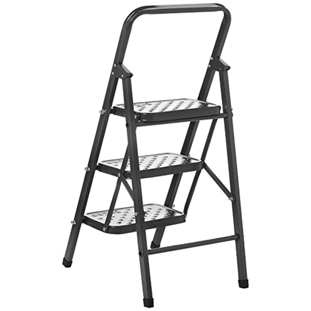 سلم معدني قابل للطي 3 درجات - 111 سم - أسود