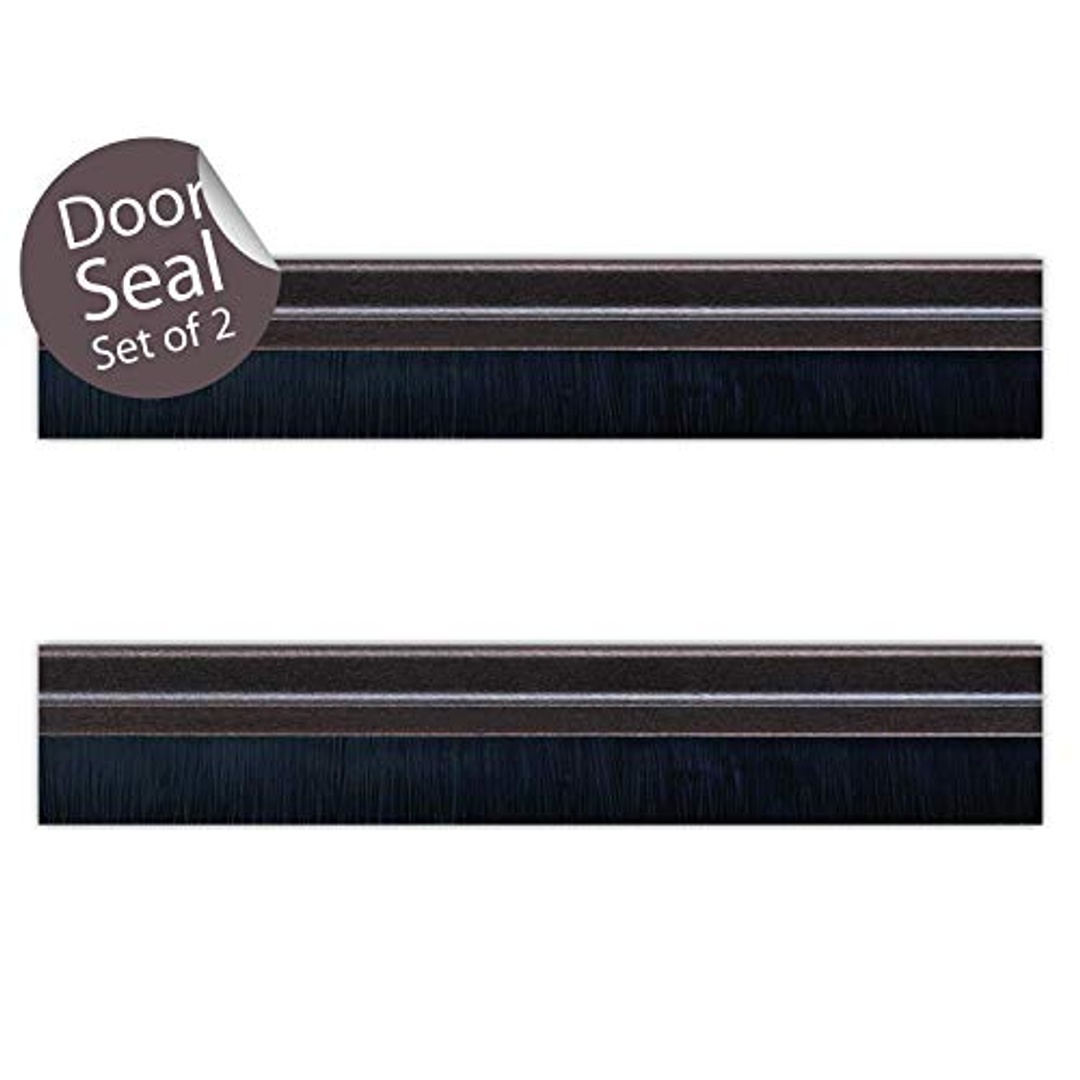 سدادة باب بحواف ألومنيوم وفرشاة نايلون - بني - 2 قطعة