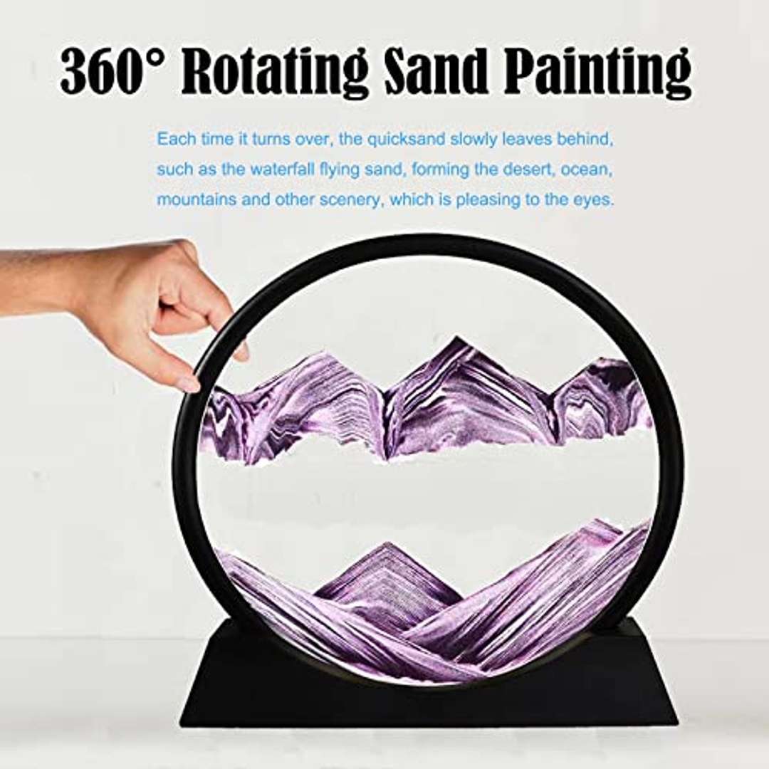 لوحة رمل متحركة ثلاثية الأبعاد بإطار زجاجي - 7 بوصة - بنفسجي