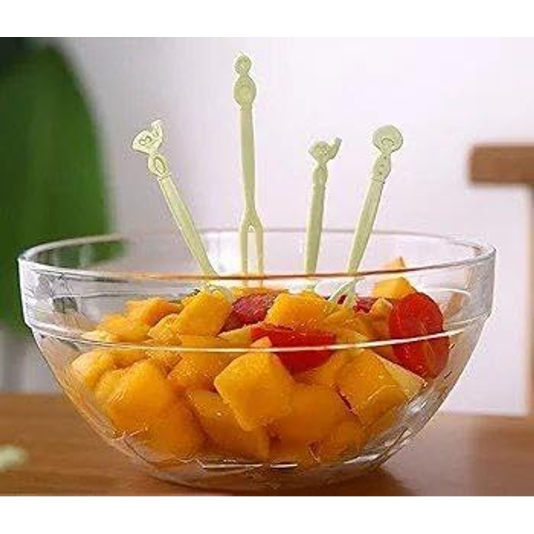 مجموعة شوك وأعود فواكه بلاستيك - ألوان مختلفة - 50 قطعة