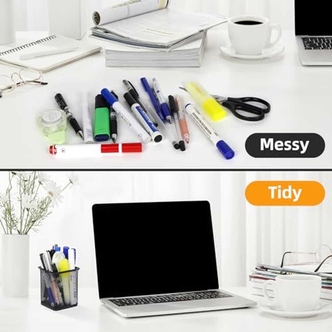 حامل أقلام معدني مربع بتصميم شبكي - 4 قطع