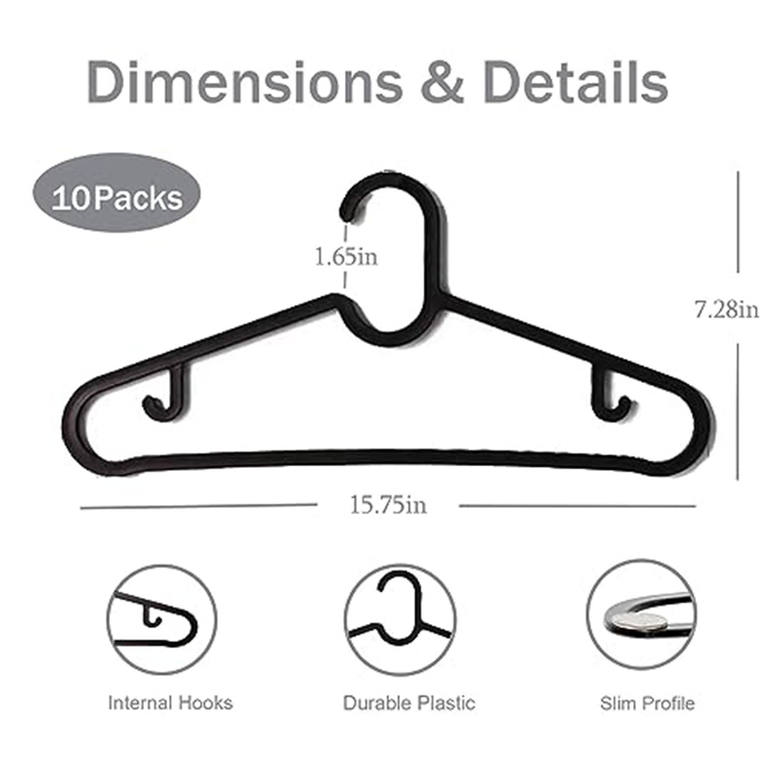 مجموعة شماعات بلاستيك خفيفة الوزن وسميكة - أسود - 10 قطع