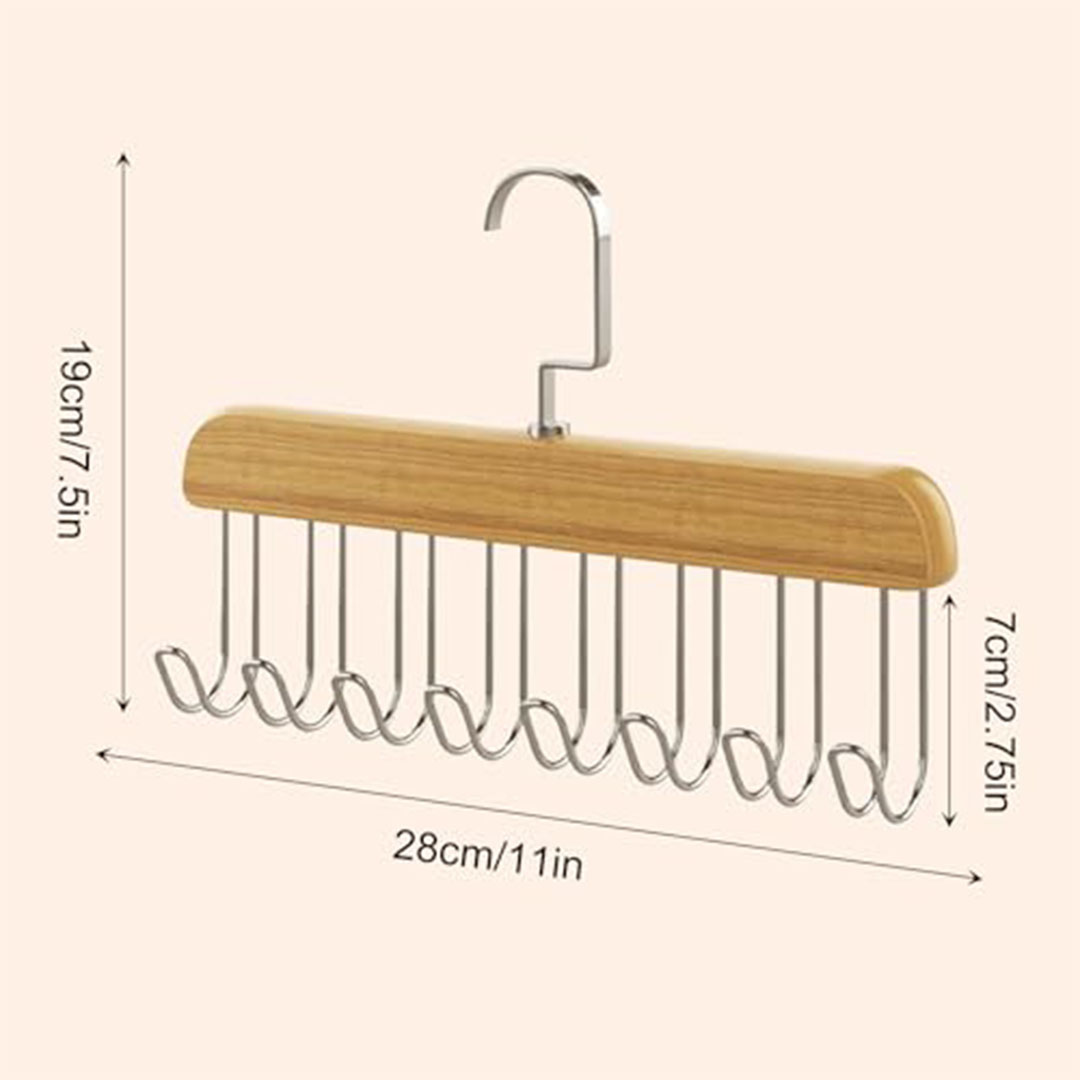 مجموعة حوامل ربطات عنق - 3 قطع - خشب - 8 خطافات