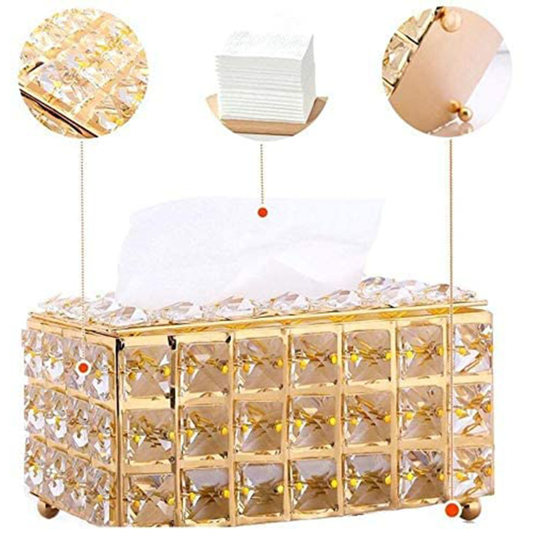علبة مناديل كريستالية ذهبية