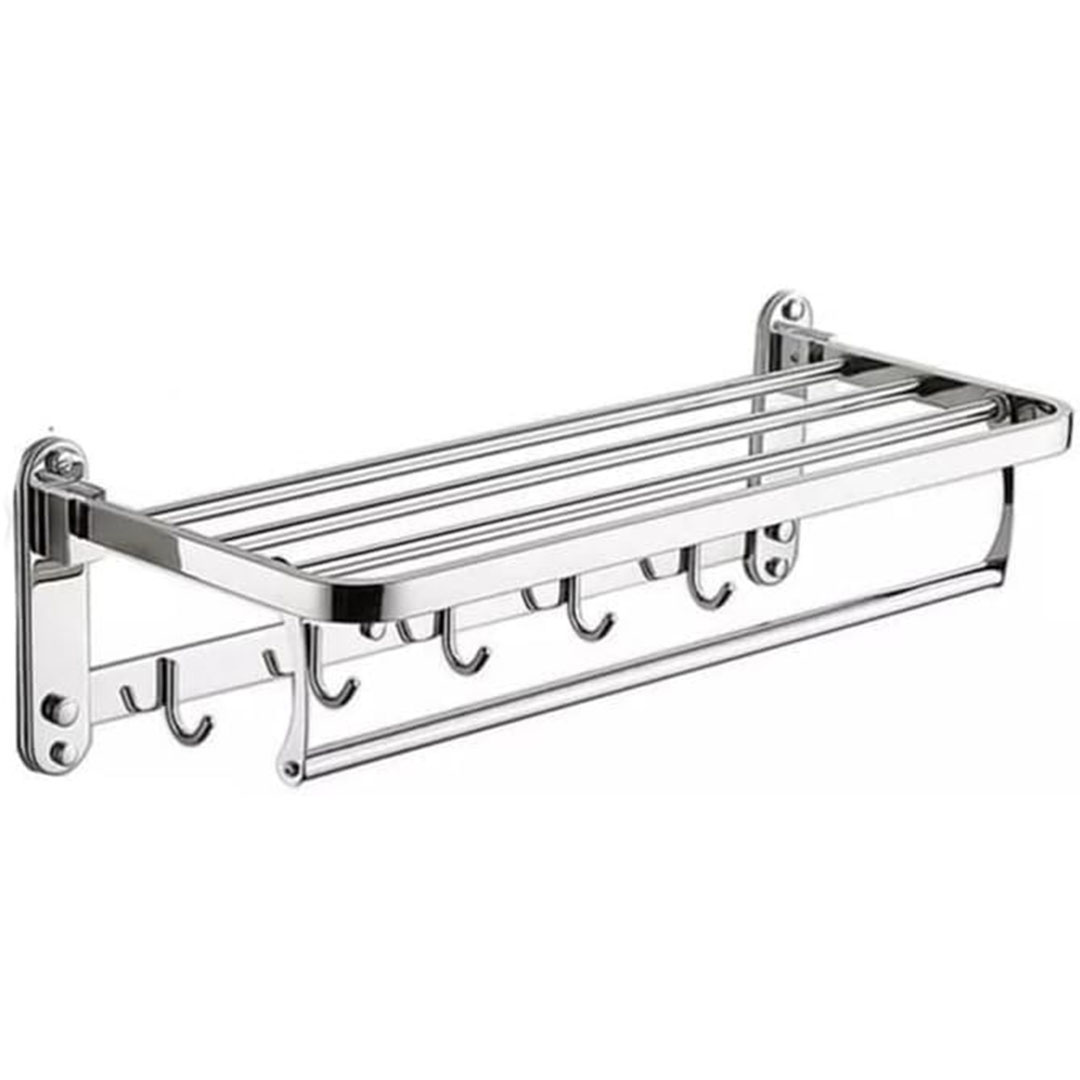 رف مناشف - فولاذ مقاوم للصدأ قابل للطي - 5 خطافات