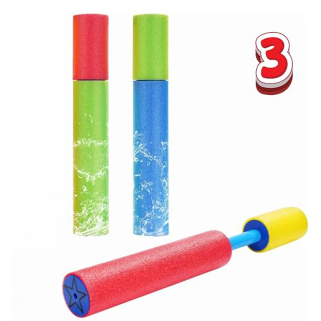 مجموعة مدافع مياه اسفنجية - 3 قطع - 30 سم - متعددة الألوان - ألعاب صيفية