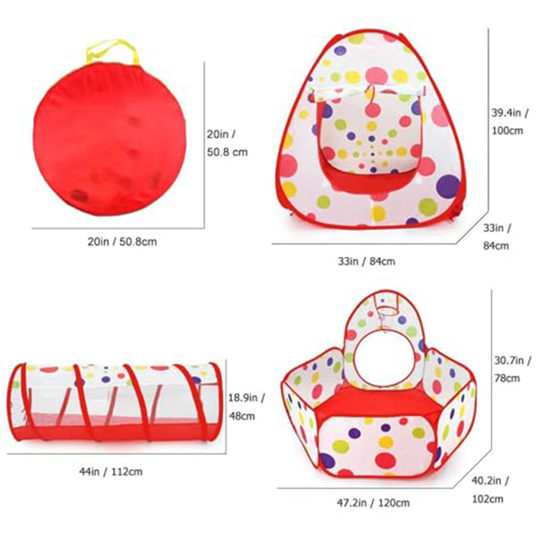 خيمة نفق 3 في 1 توكوريسي للأطفال مع بركة سباحة - أحمر