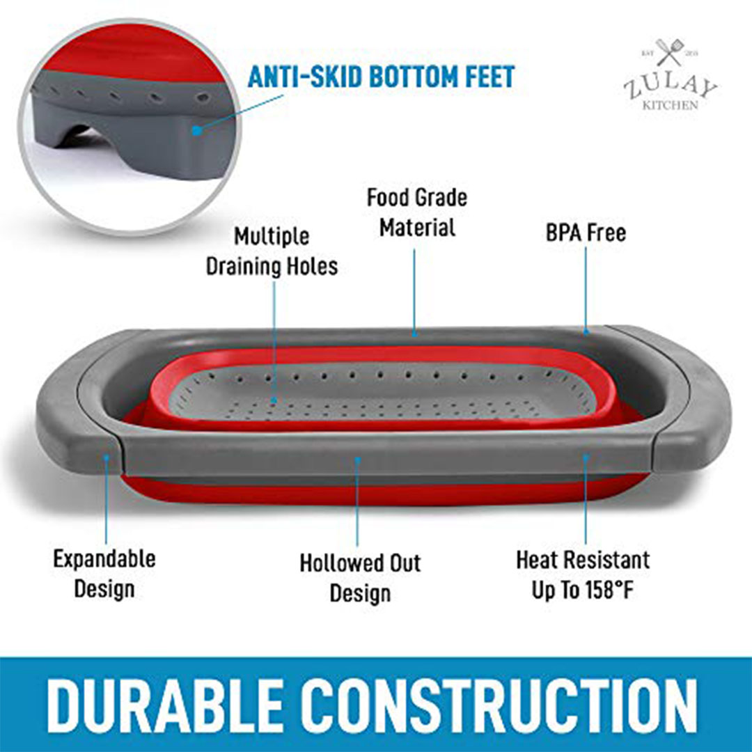 مصفاة قابلة للطي - زولاي - أحمر - حوض - مقبض قابل للتمديد