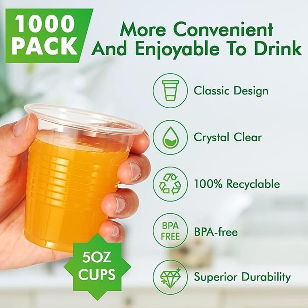 أكواب بلاستيكية شفافة قابلة للاعادة الاستخدام - 250 ملي - 100 قطعة