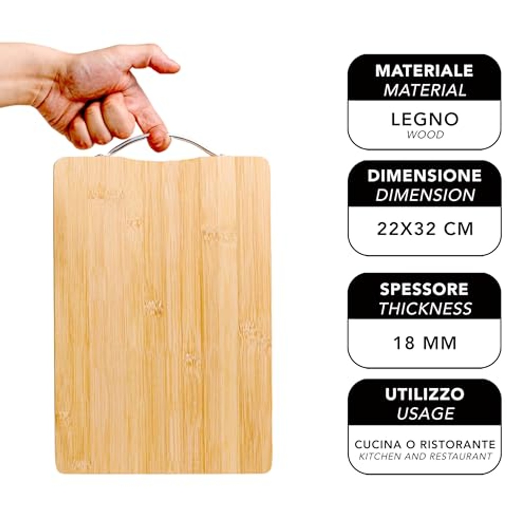 لوح تقطيع خشبي مستطيل مع مقبض معدني - 32 سم