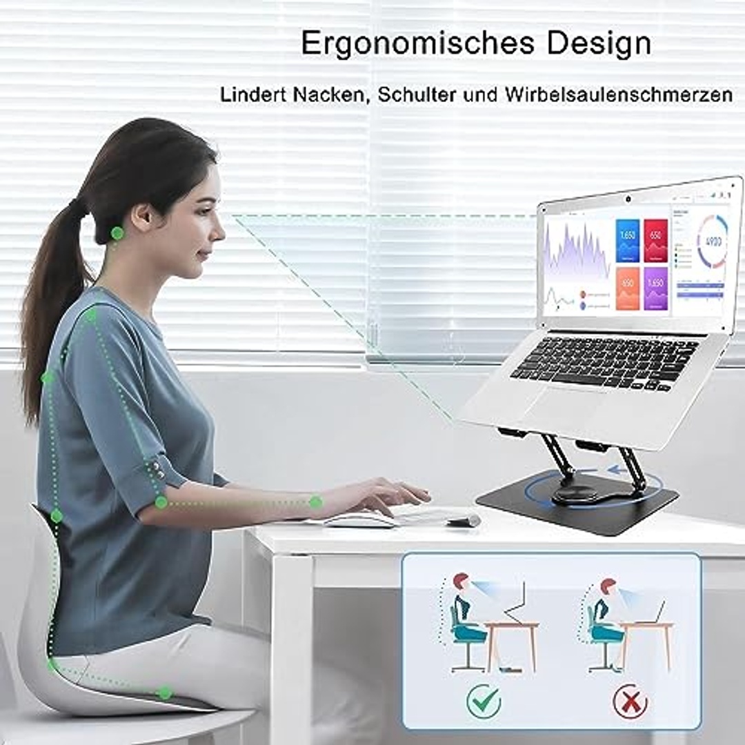 حامل لابتوب المنيوم قوي يدور 360° - أسود