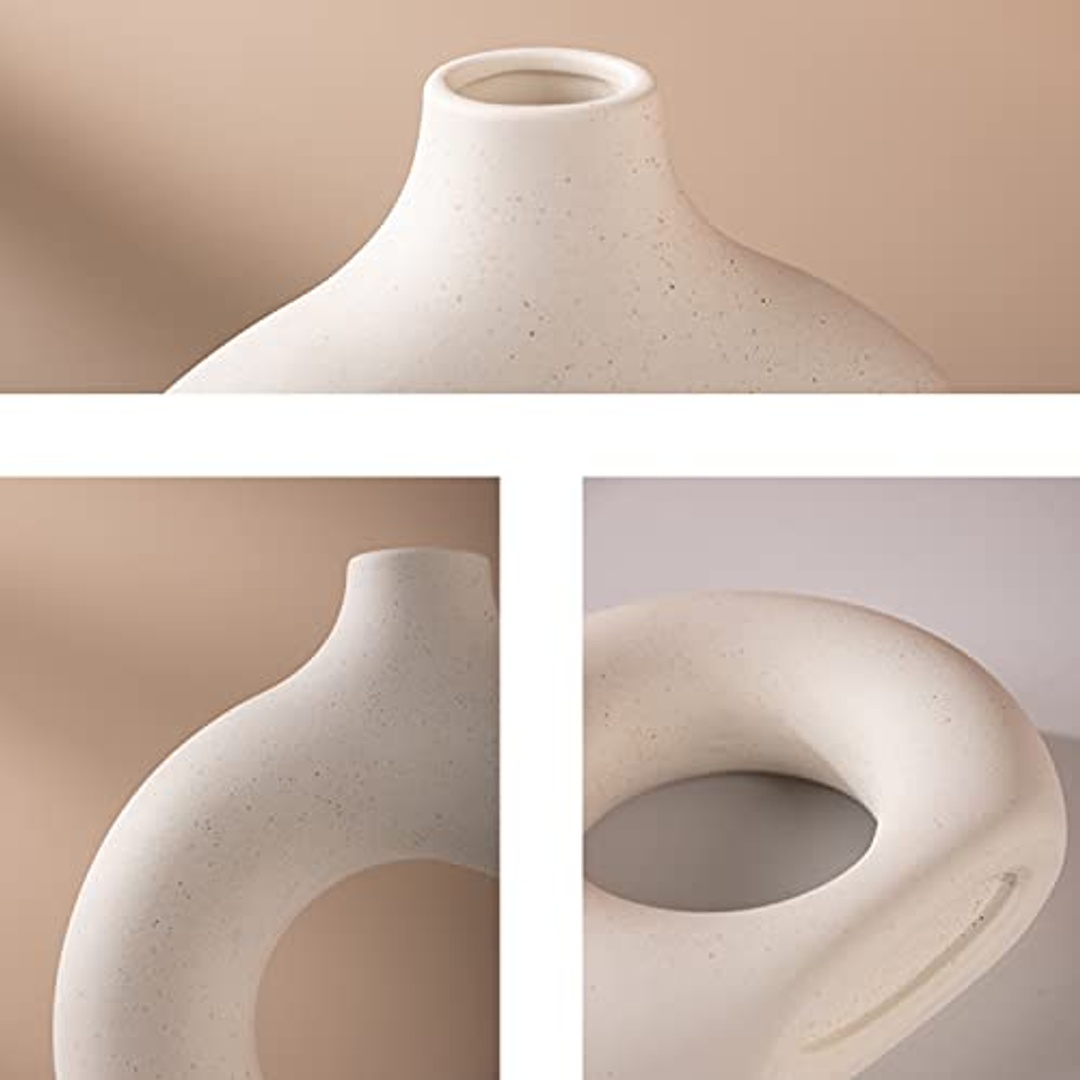 طقم فازة سيراميك للديكور المنزلي - 2 قطعة - أبيض
