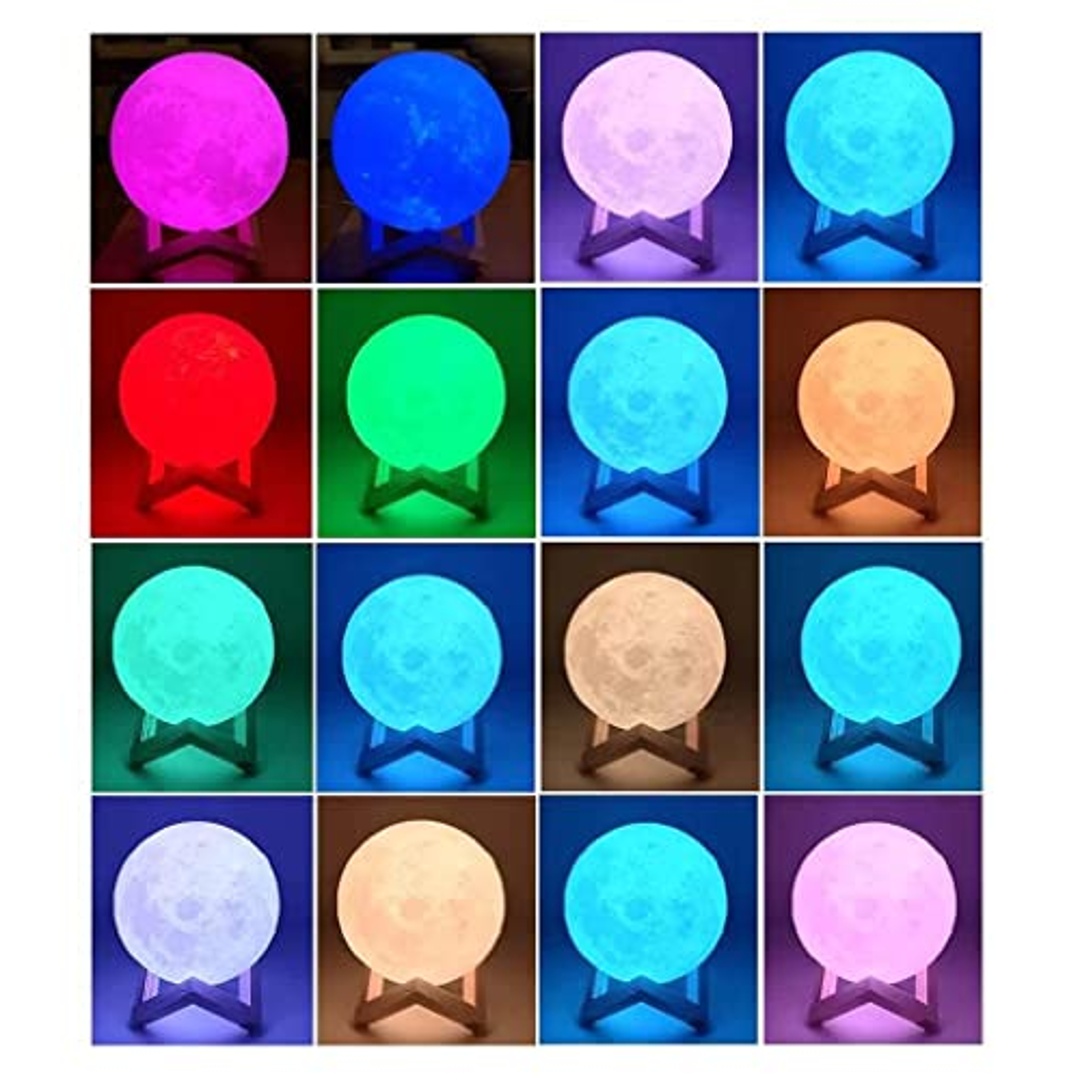 مصباح القمر بقاعدة خشبية وريموت - 16 لون - 20 سم