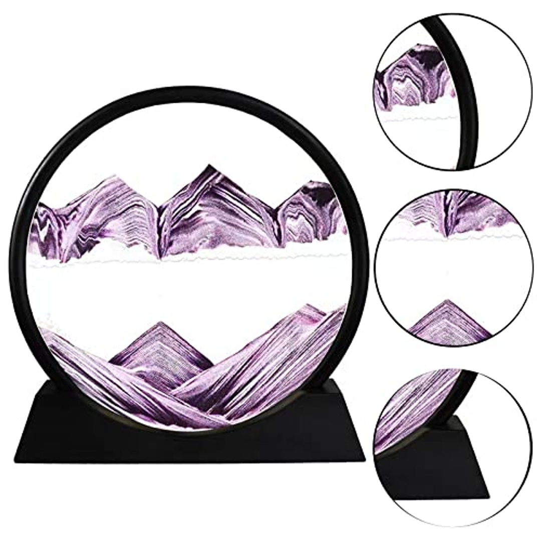 لوحة رمل متحركة ثلاثية الأبعاد بإطار زجاجي - 7 بوصة - بنفسجي