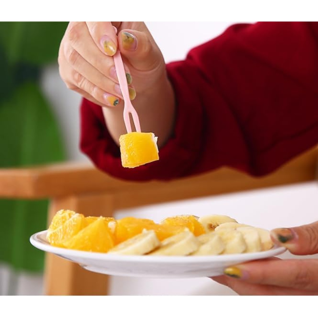 مجموعة شوك وأعود فواكه بلاستيك - بينك - 50 قطعة