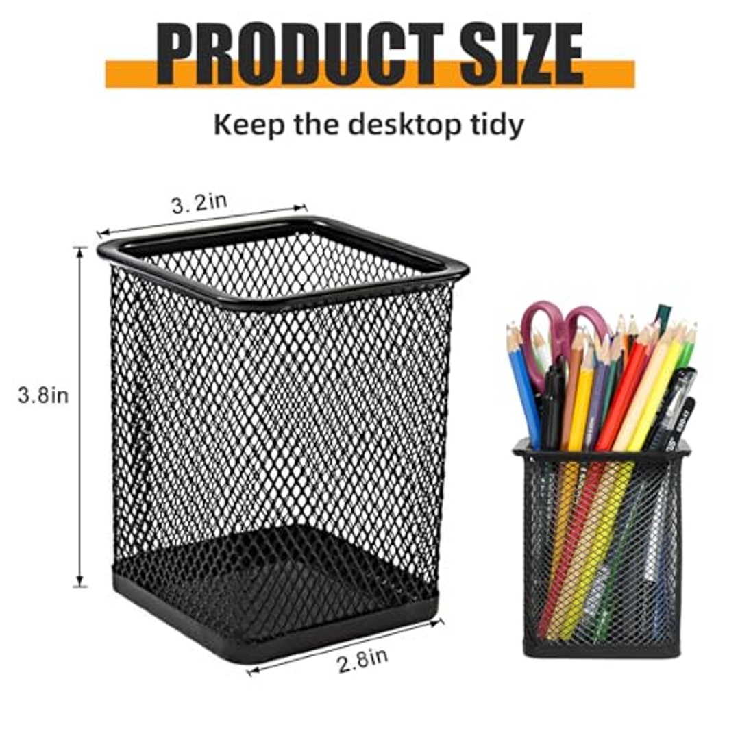 حامل أقلام معدني مربع بتصميم شبكي - 4 قطع