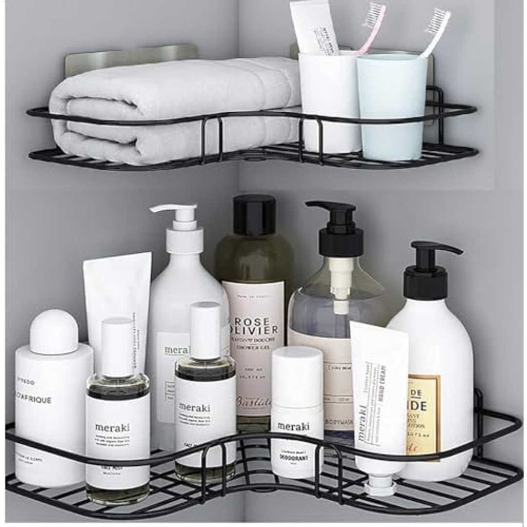 حامل زاوية للحمام والمطبخ - 2 قطعة - أسود