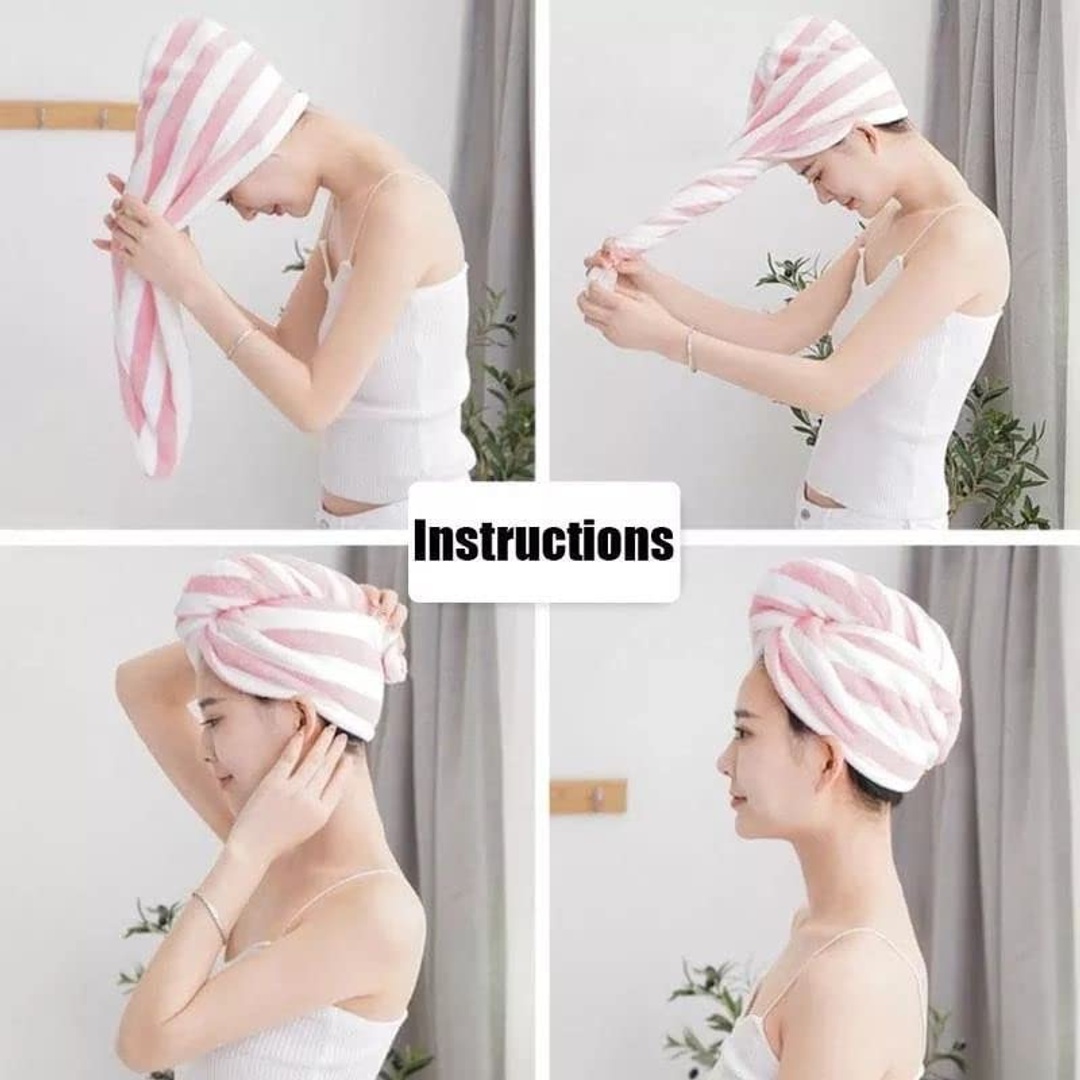 فوطة شعر مايكروفيبر سريعة التجفيف مخططة - 1 قطعة