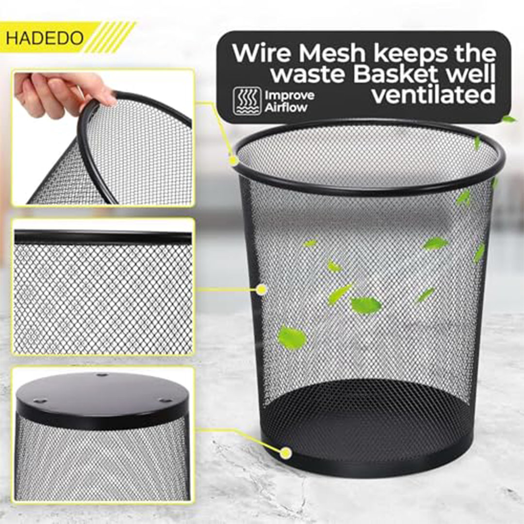 سلة مهملات شبكية دائرية - أسود