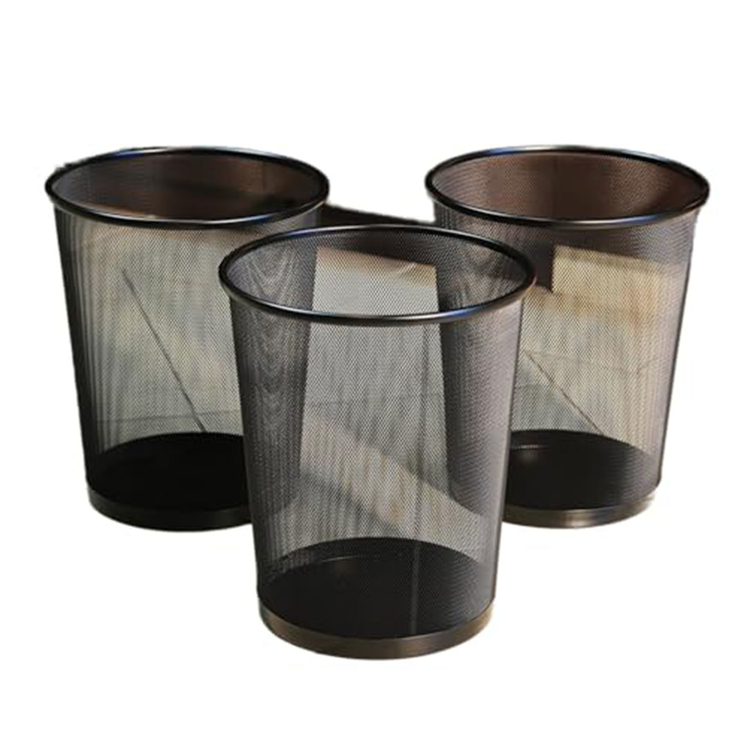 سلة مهملات شبكية دائرية 30 سم × 35.5 سم عبوة 3 قطع - أسود