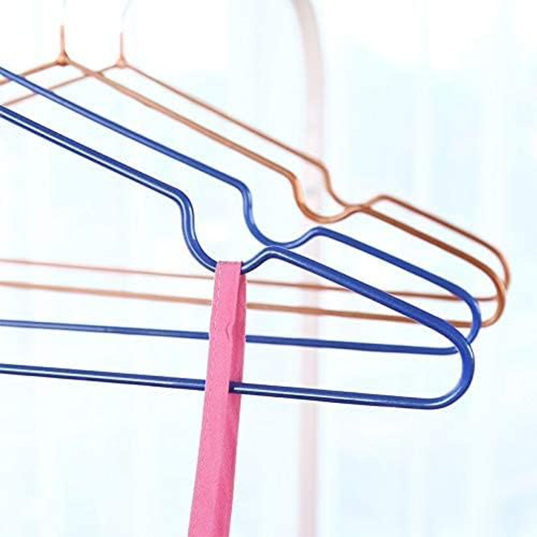 شماعات ملابس من ال ام اتش - 10 قطع - رف تجفيف معدني - متعدد الألوان