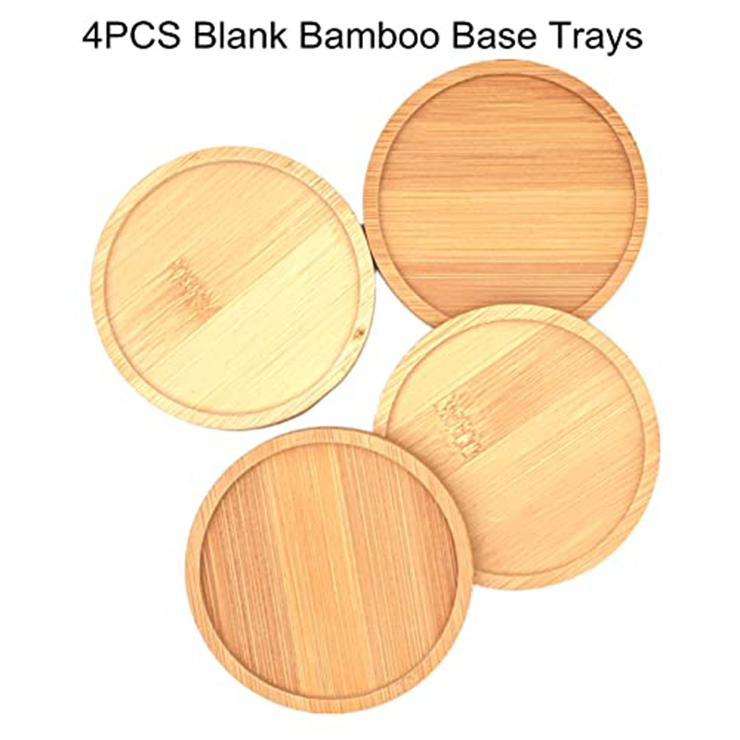 مجموعة قواعد أكواب من الخيزران - 4 قطع - تصميم فسيفسائي - شكل مستدير