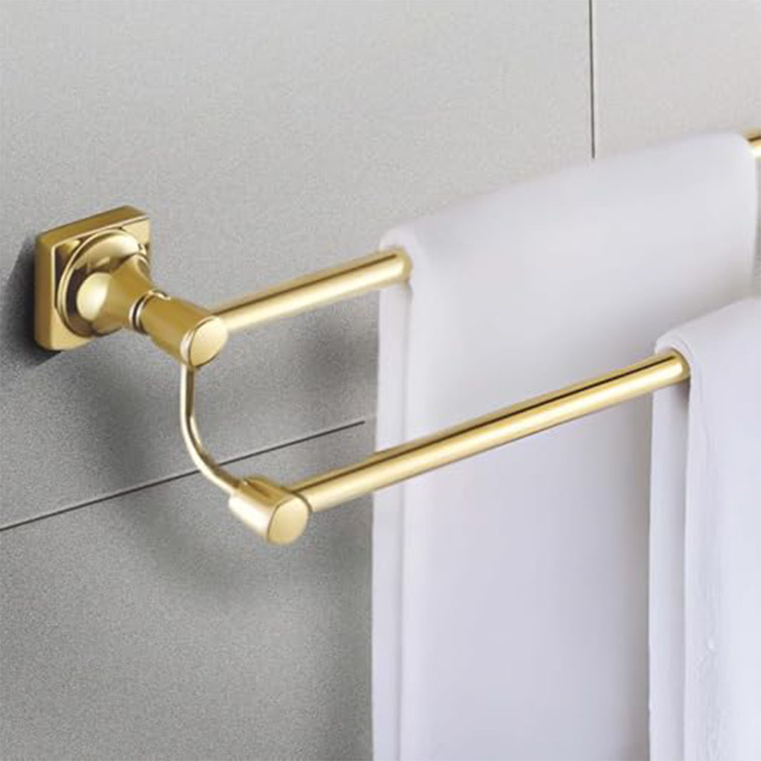 حامل مناشف حمام دائري مزدوج - ستانلس ستيل - ذهبي