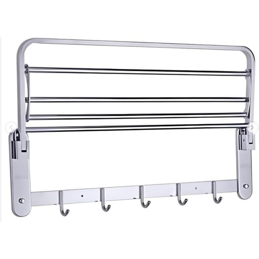 رف مناشف - فولاذ مقاوم للصدأ قابل للطي - 5 خطافات