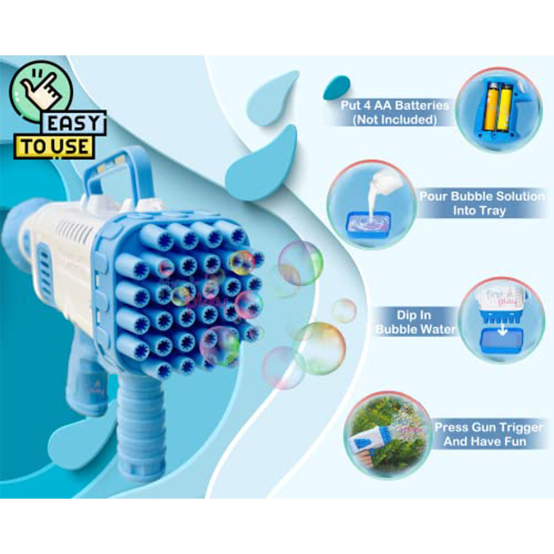 لعبة بندقية فقاعات إلكترونية كبيرة - 32 فتحة - فارست بلاي - أزرق - للاستخدام الداخلي والخارجي - للأولاد والبنات