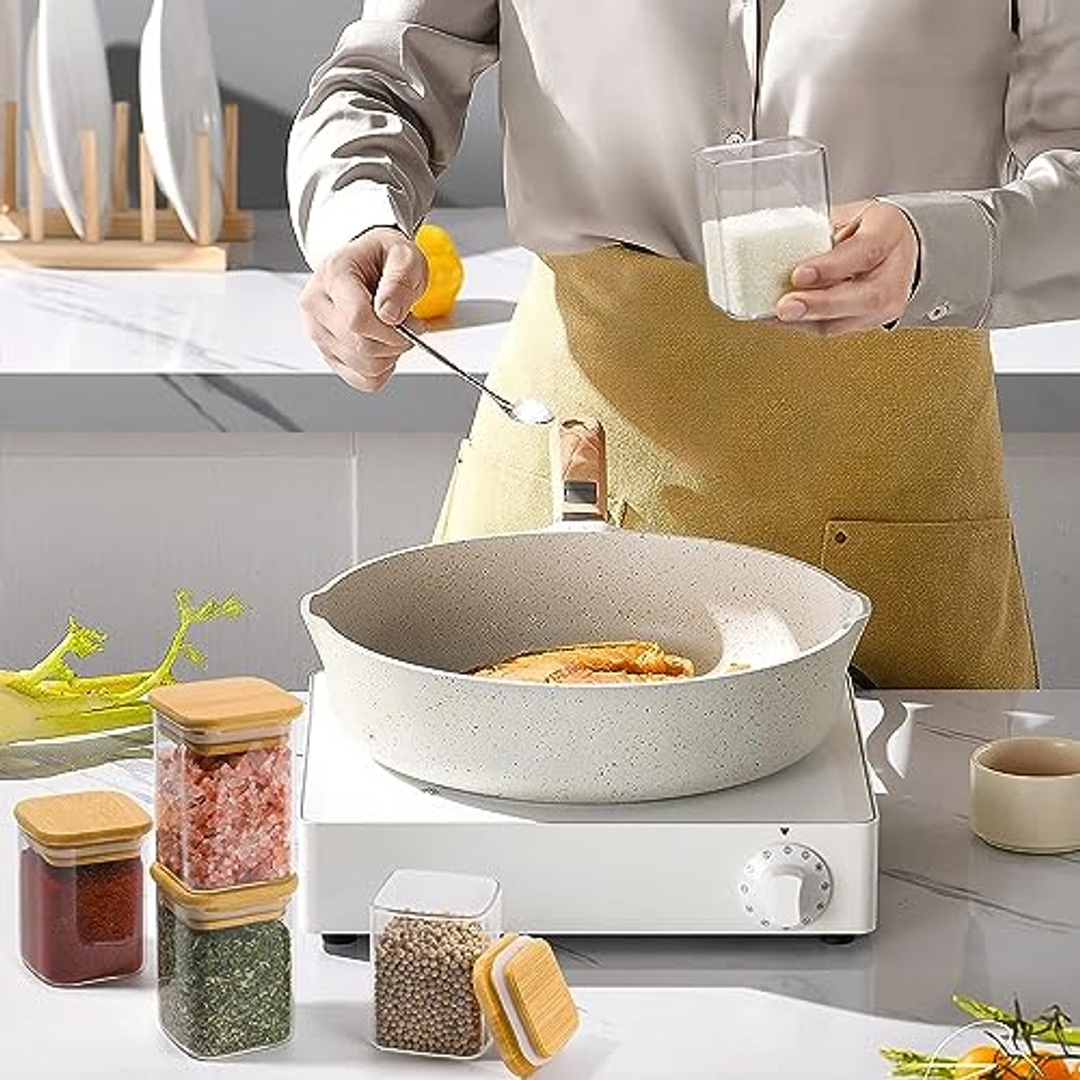 طقم برطمانات توابل بغطاء خشبي - 210 مل - 10 قطع