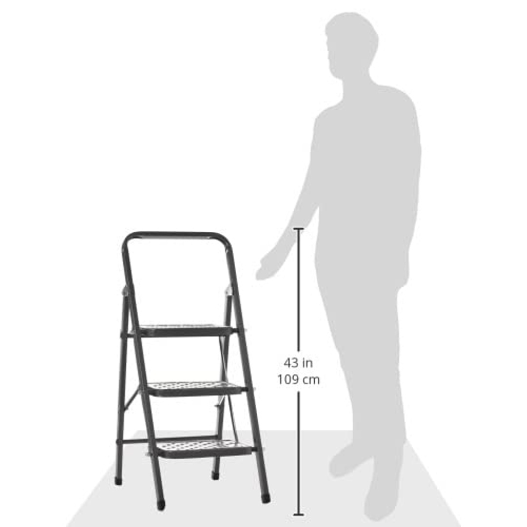 سلم معدني قابل للطي 3 درجات - 111 سم - أسود